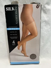 Silk Impressions Sheer Control Top Pantyhose 4 Pairs Size Small Coffee Bean New