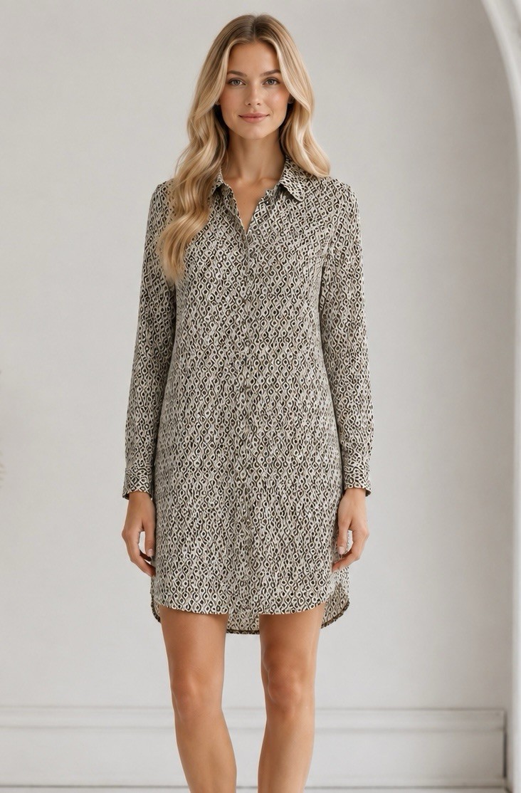 Womens Geo Print Long Sleeve Shirt Dress Size Small Boho Summer Preppy Chic