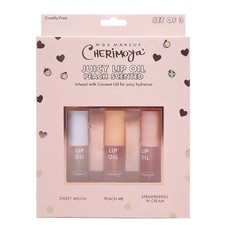Max Makeup Cherimoya Set of 3 Lip Oil Juicy PEACH Melon Strawberry Scented New
