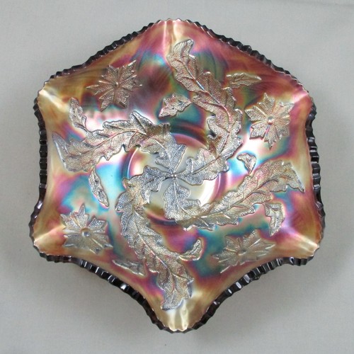 MILLERSBURG WHIRLING LEAVES AMETHYST CARNIVAL GLASS BOWL - Picture 2 of 5