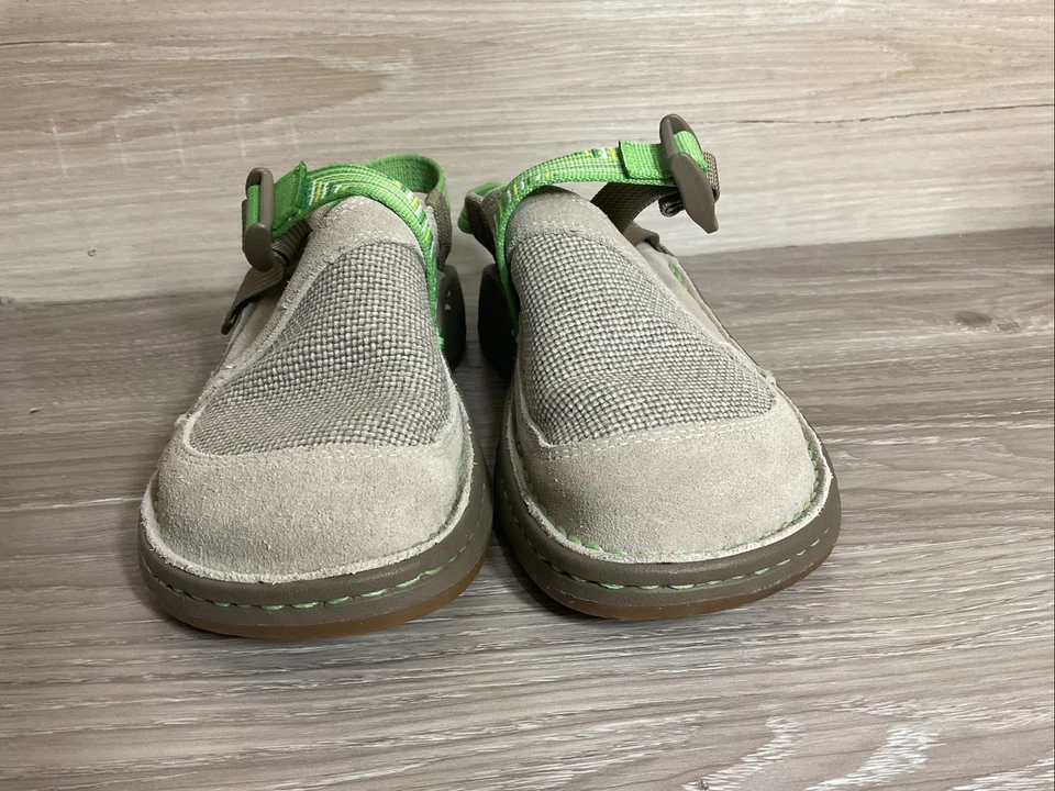 Zapatos Zueco Chaco Toecoop Vibram Piedra Clara Gamuza Talla 8 Correas Verdes Foto 3 de 4