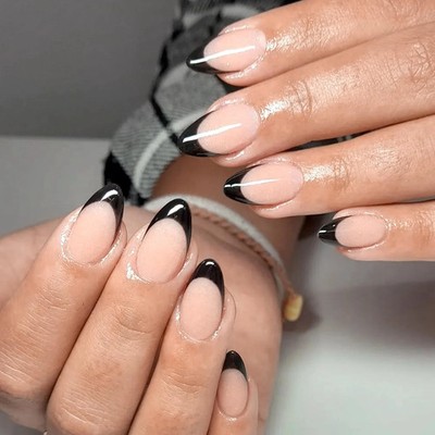 EternalClassic Black French Tip Press on Nails Short Almond Fake Nails with