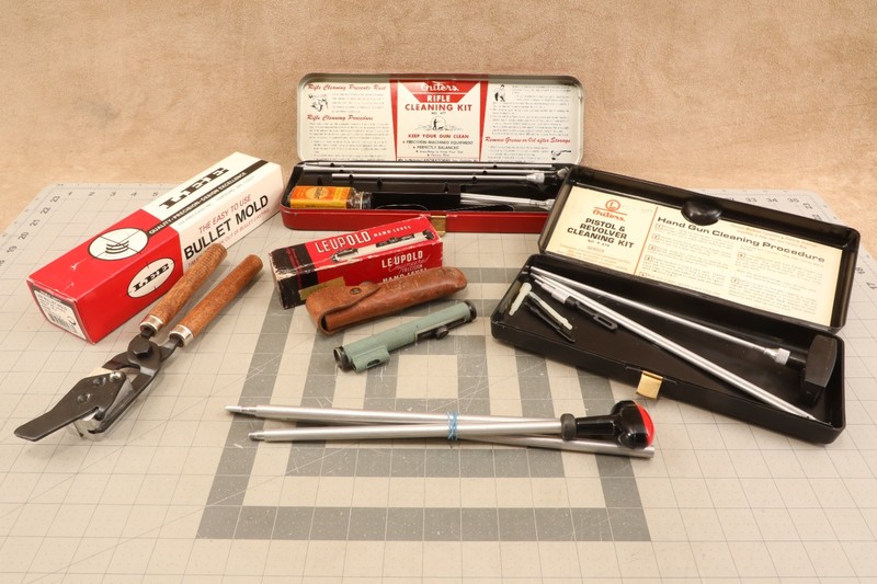 Outers Gun Cleaning Kits, Lee Bullet Mold (.440 RB 128 gr), & Leupold Hand Level