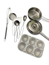 8 PCS KITCHEN STAINLESS COOKWARE BAKEWARE FOR Kids toy Pretend Play