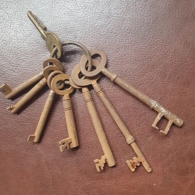 Antiker Schlüsselbund x8 Tür Gaol Truhe interessante Beispiele 11 cm