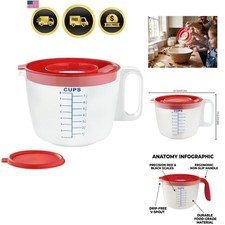 8 Cup Measuring Cup & Mixing Pitcher with Handle and Spout, Splatter-Free Lid...
