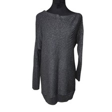 WHITE HOUSE BLACK MARKET Women's Sweater Dress Black Metallic Long Sleeve M WHBM