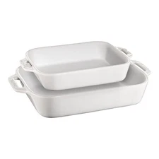Staub Stoneware Rectangular Baking Dish Set 2-pc, white, Bakewear