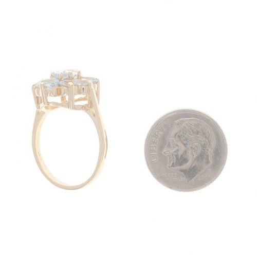 Yellow Gold Aquamarine Cluster Cocktail Halo Ring -14k Oval & Rnd 2.63ctw Flower - 第 5/9 張圖片