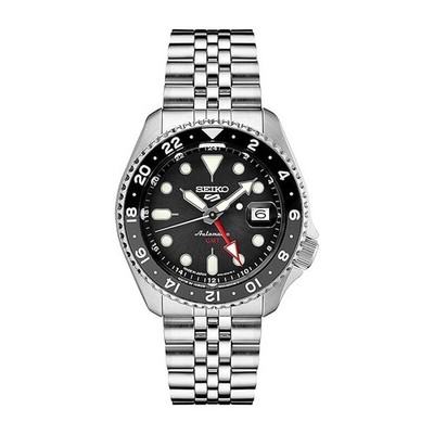 SEIKO SSK001 Men's Automatic 5 Sports GMT Watch Black Dial Luminous 100m WR