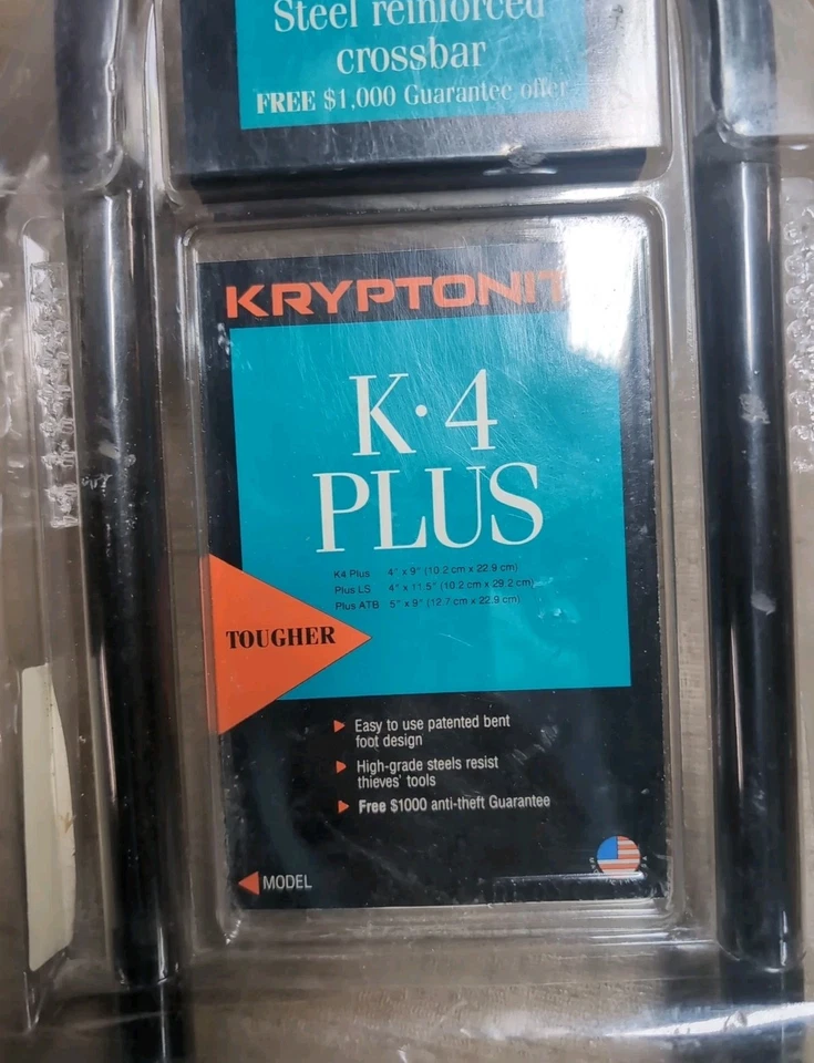 New Kryptonite K4 Plus LS Bicycle Bike U Lock W/ 2 Barrell Keys  4" x 11½"  - Image 3 of 4