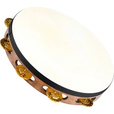 Meinl Vintage Goat-Skin Wood Tambourine One Row  Brass Jingles Walnut Brown 10"