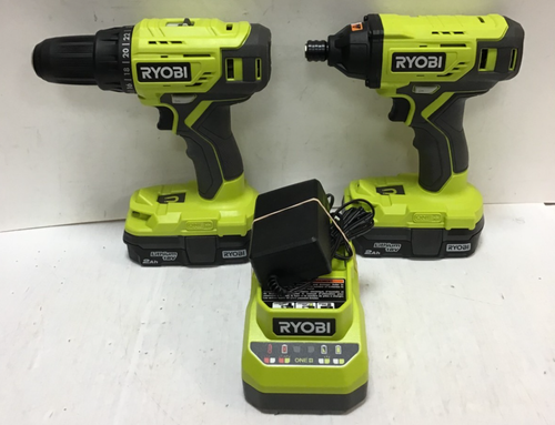 MA3 Ryobi One+ 18V Cordless Drill and Driver Tool Combo Kit 2 Batteries, Charger