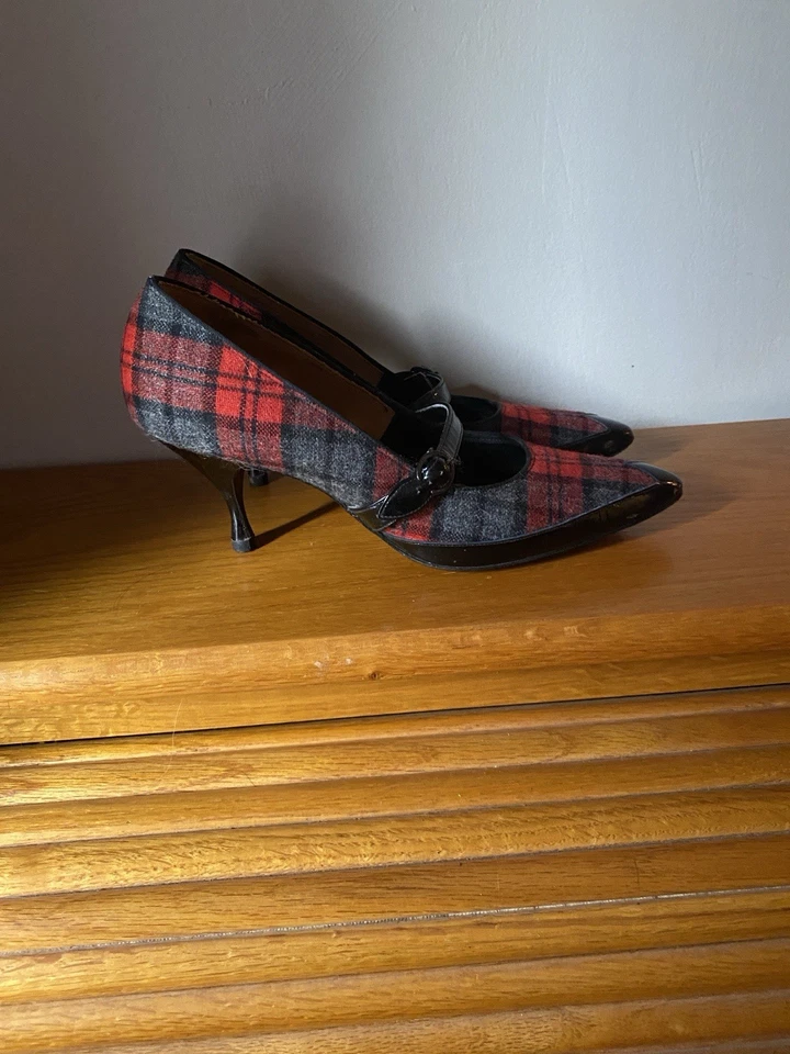 Tacones a cuadros rojos Tred Allis vintage talla 8 AA en caja Foto 3 de 4