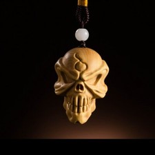 Skull Chinese Style Boxwood Carving New Blazing Skull Wood Statue Pendant