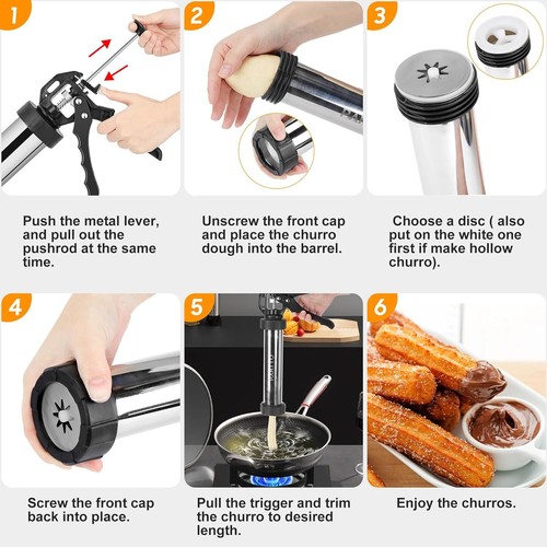 Macchina per churro in acciaio inox 6 ugelli per tubi e 9 dischi per biscotti - Foto 3 di 7