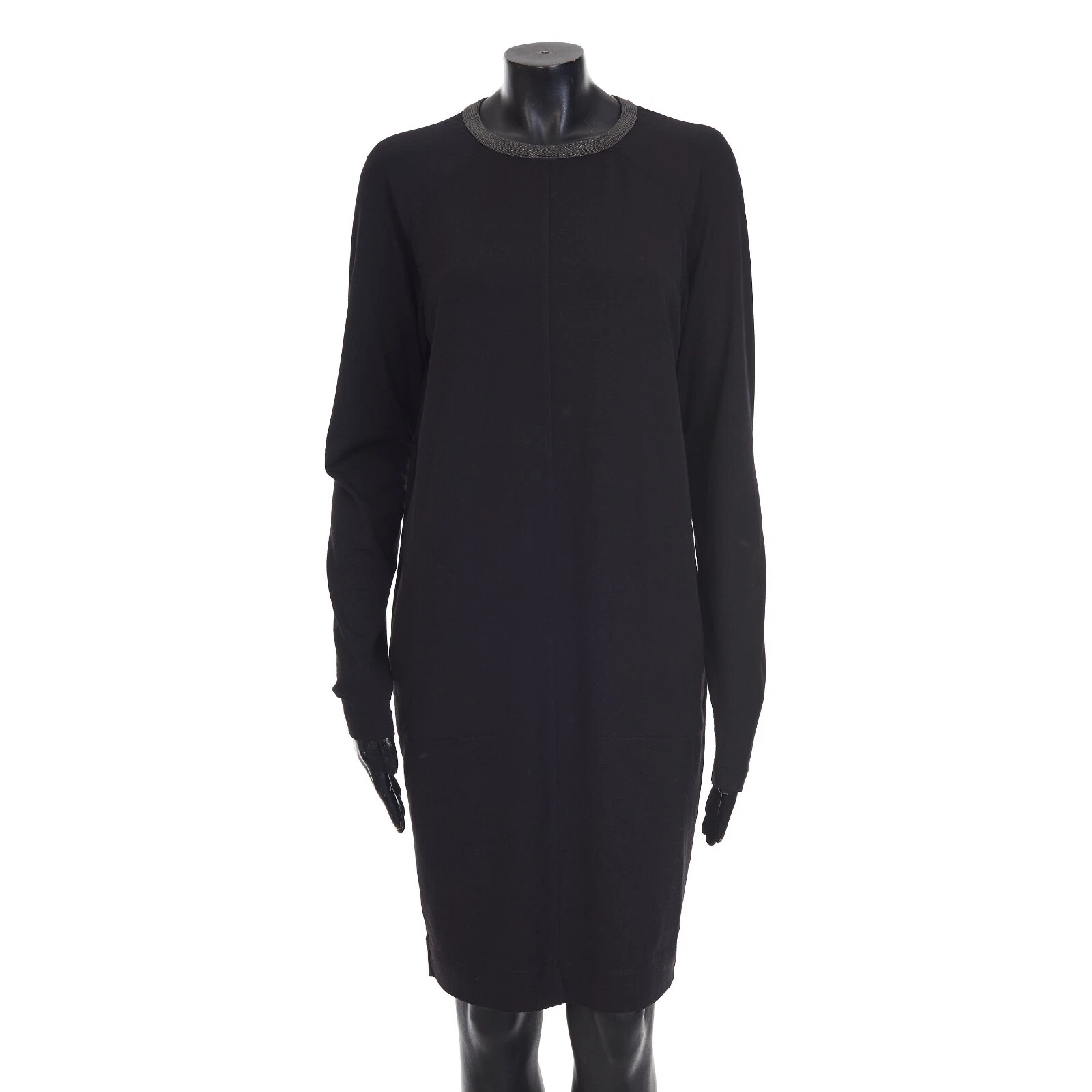 Brunello Cucinelli — BRUNELLO CUCINELLI 1800$ Black Wool Sweater Dress - Monili Beaded Collar
