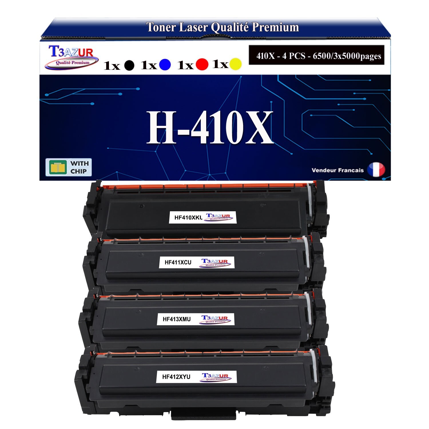 Pack Toner CF410X Haute Capacité compatible HP M477fdw pour Impression Rétine