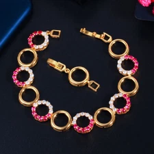 Red White Cubic Zirconia Crystal Round Chain Link Bracelet Bangle Jewelry Gift  