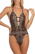 IN BLOOM BY JONQUIL Women's Sz L Lace Thong Teddy Bodysuit RWN097 Shadow Pink