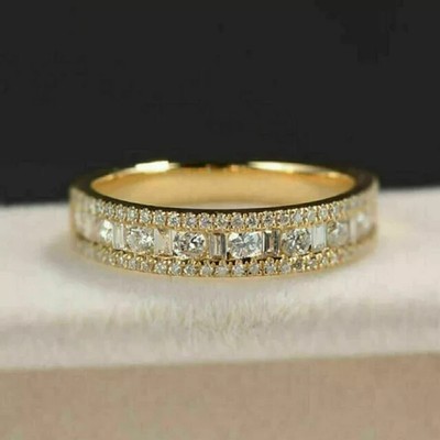 1.50 CT Round Lab Created Diamond Wedding Women Band Ring 14K Yellow Gold Over