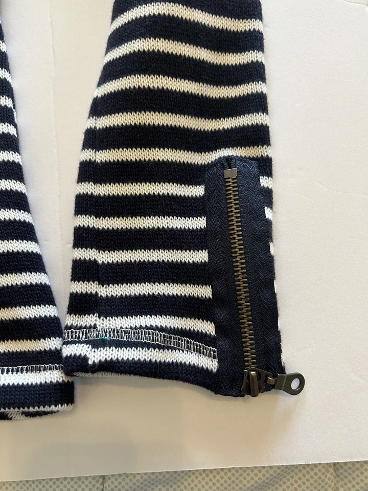 Cárdigan Abierto Pequeño Anthropologie Drew Suéter Blazer Azul/Blanco Rayas Cremalleras Foto 4 de 4