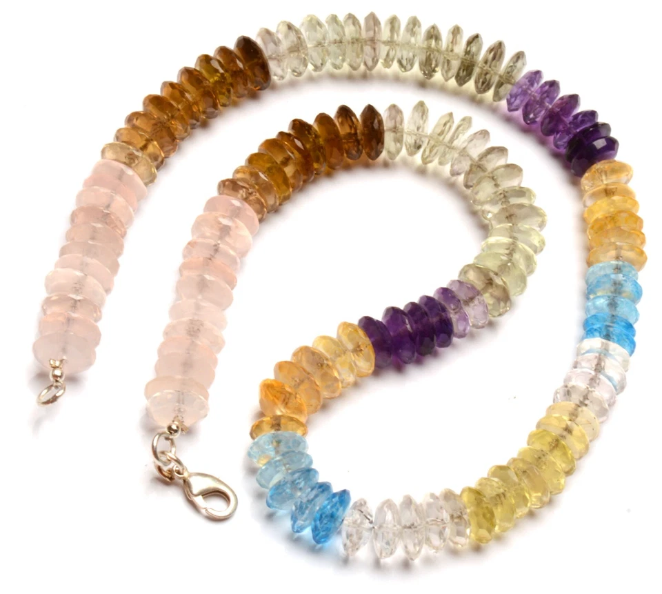 Natural Assorted Gemstone 10 mm Size German Cut Rondelle Beads 17" Necklace - Image 4 of 4