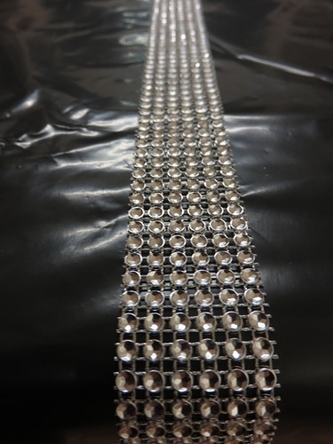 Silver grey diamond diamante effect ribbon trim cake bridal craft fabric 6 row - Picture 4 of 4