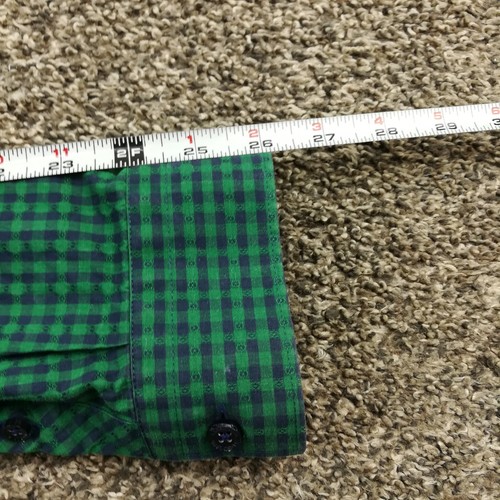 Jared Lang Shirt Seersucker Gingham Checked L/S Button Blue Green Mens XL Slim - Picture 9 of 11