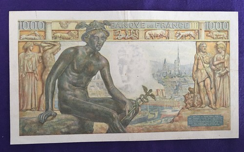 FRANCE 1943 DEESE DEMETER 1000 FRANC NOTE - Picture 2 of 2