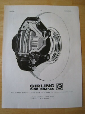 GIRLING DISC BRAKES BIRMINGHAM 1962 ADVERT APPROX A4 SIZE FILE 8