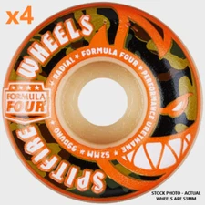 Spitfire F4 Covert Radial 53MM Skateboard Wheels 99a Natrl/Orange/Camo Set/4 NEW