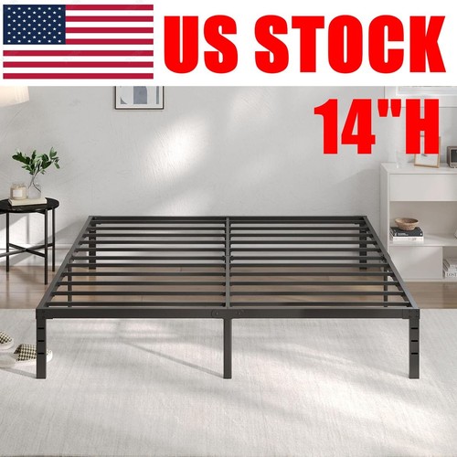14" Metal Bed Frame 14 Inch Heavy Duty Platform Full Queen King Size, Max.800lbs