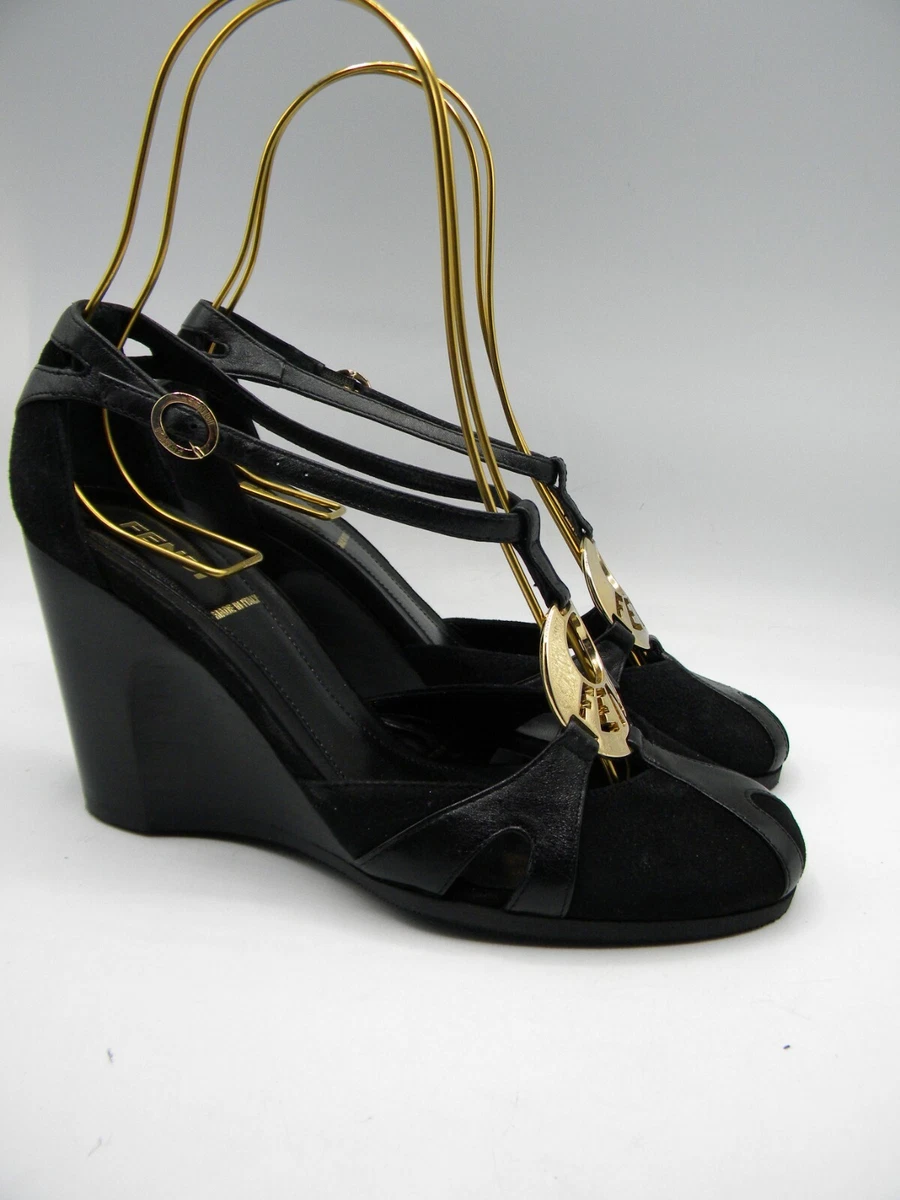 Ginger Black And Gold Wedge 75 Mules in Black for Women | Rene Caovilla®