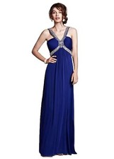 XScape Cobalt Blue Jeweled Dress Women 8 Embellished Chiffon Prom Formal Y2K
