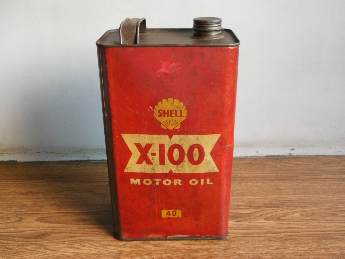 Rare vintage SHELL X-100 MOTOR OIL advertising tin container of