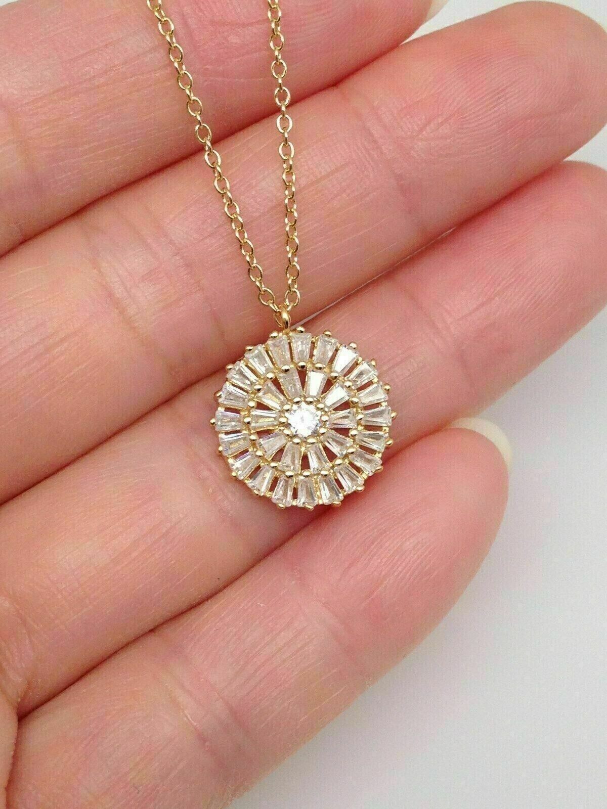 Round Cut Simulated Diamond Flower Pendant in 14K Yellow Gold Plated