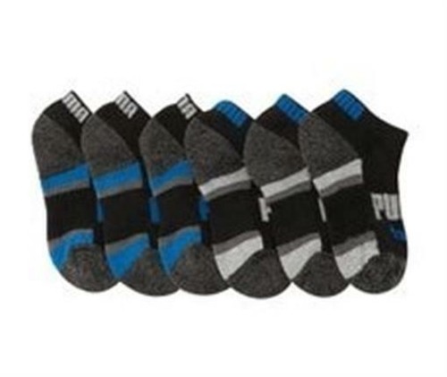 PUMA 161857 Boys' 6-Pack Black Gray Blue Stripe Details Low-Cut Socks Size 5 - Picture 3 of 3