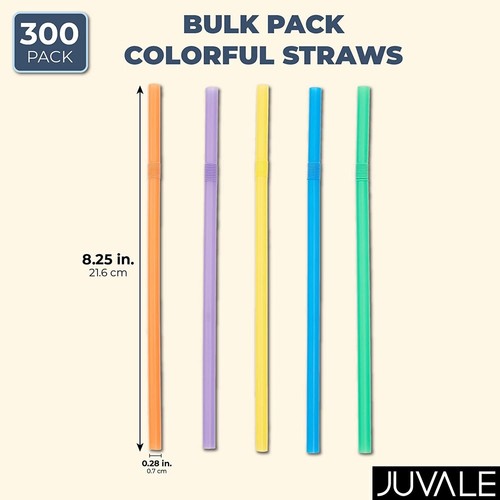 300 Pack Flexible Plastic Drinking Straws, Disposable Straws Bulk Set