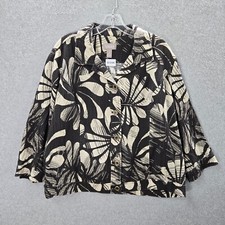 Chico's Women Jacket 2 Black Floral Pleated 3/4 Sleeve Collar