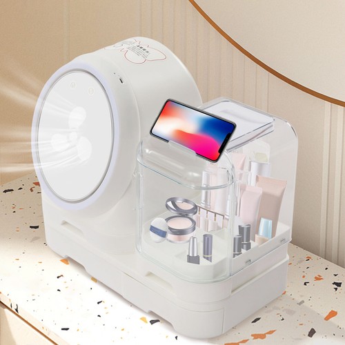 Cosmetic Makeup Box Organizer Storage Case 360° Rotation Mirror+LED Light - Afbeelding 1 van 19