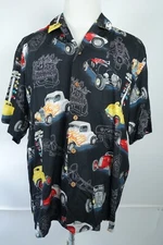 Vintage Paradise Found Hawaiian Shirt Hot Rod Print Rayon Men Sz XL Made in USA