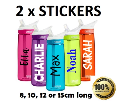 2 x Water Bottle NAME LABELS Personalised STICKERS School Kids Bike Drink Decal
