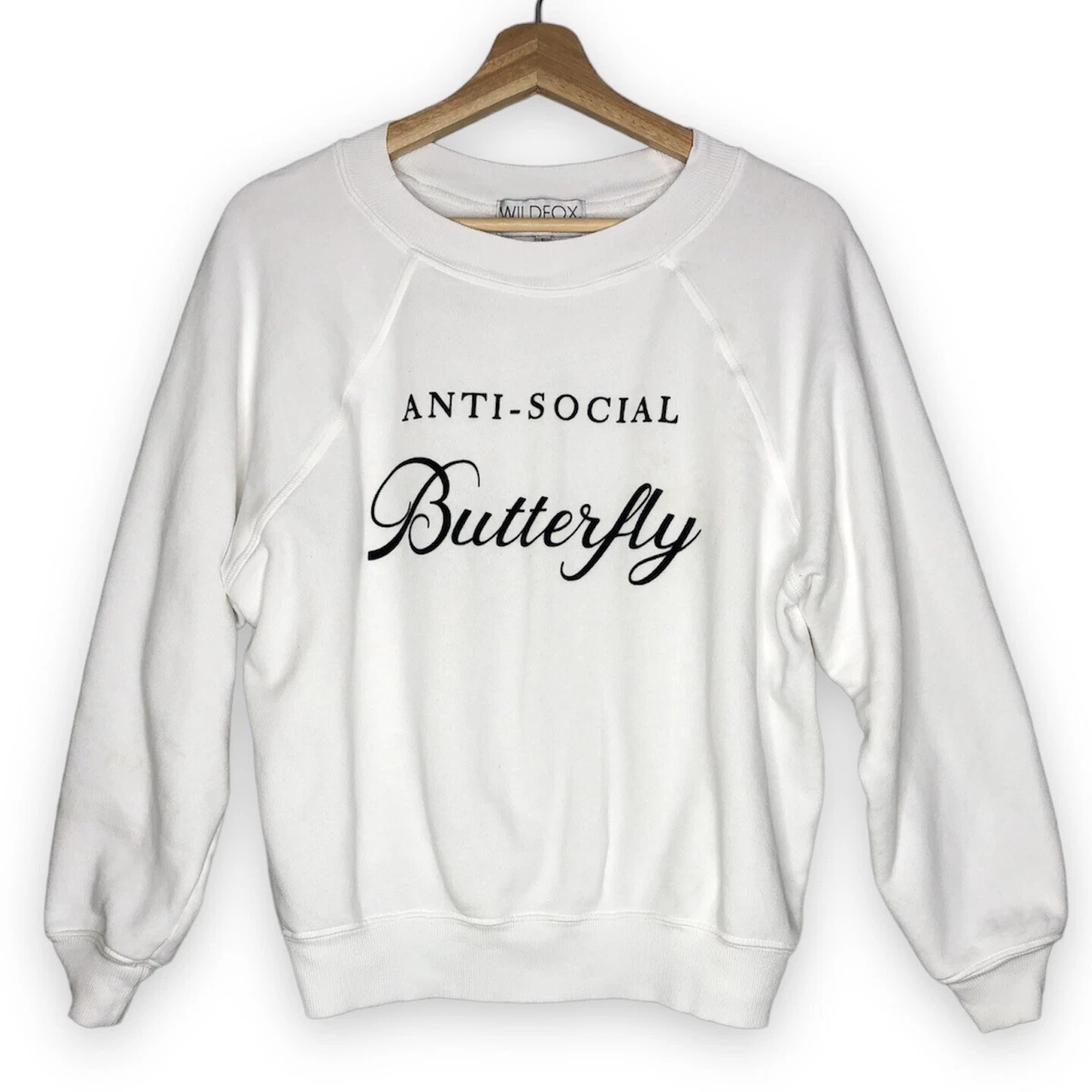 WILDFOX White Sweatshirt Size S Pullover Top Shirt Anti social Butterfly Crew
