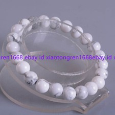 8mm Fashion White howlite round gemstone beads stretchable bracelet 7.5"