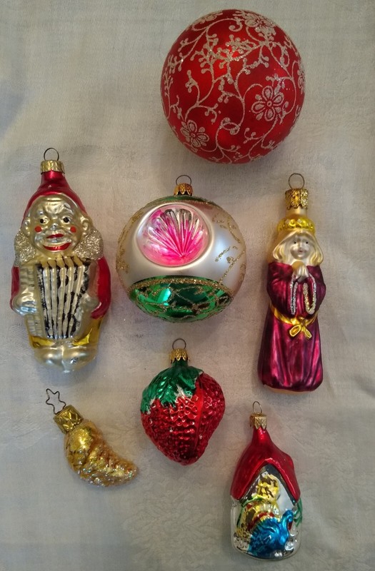 7 Vintage Blown Glass Christmas Ornaments Germany & Columbia 