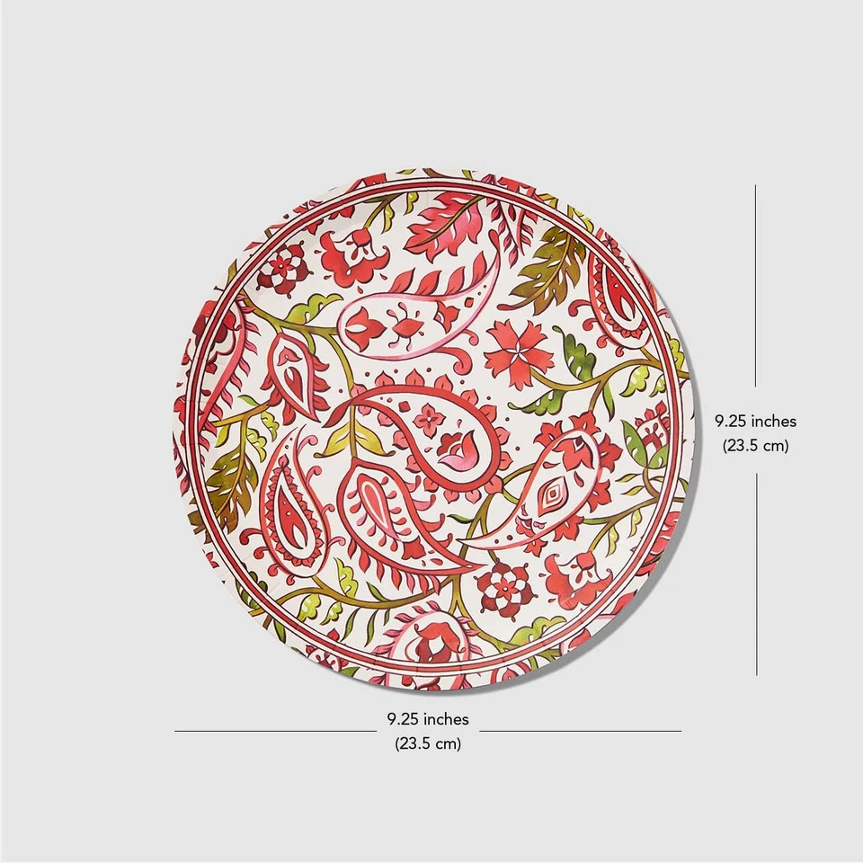 Platos florales de invierno de cachemira (juego de 10) - Platos de papel rojo y verde para Navidad Foto 3 de 4