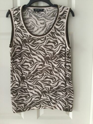 Jones NY Collection Sleeveless Linen Stretch Knit Top Animal Print XL Womens