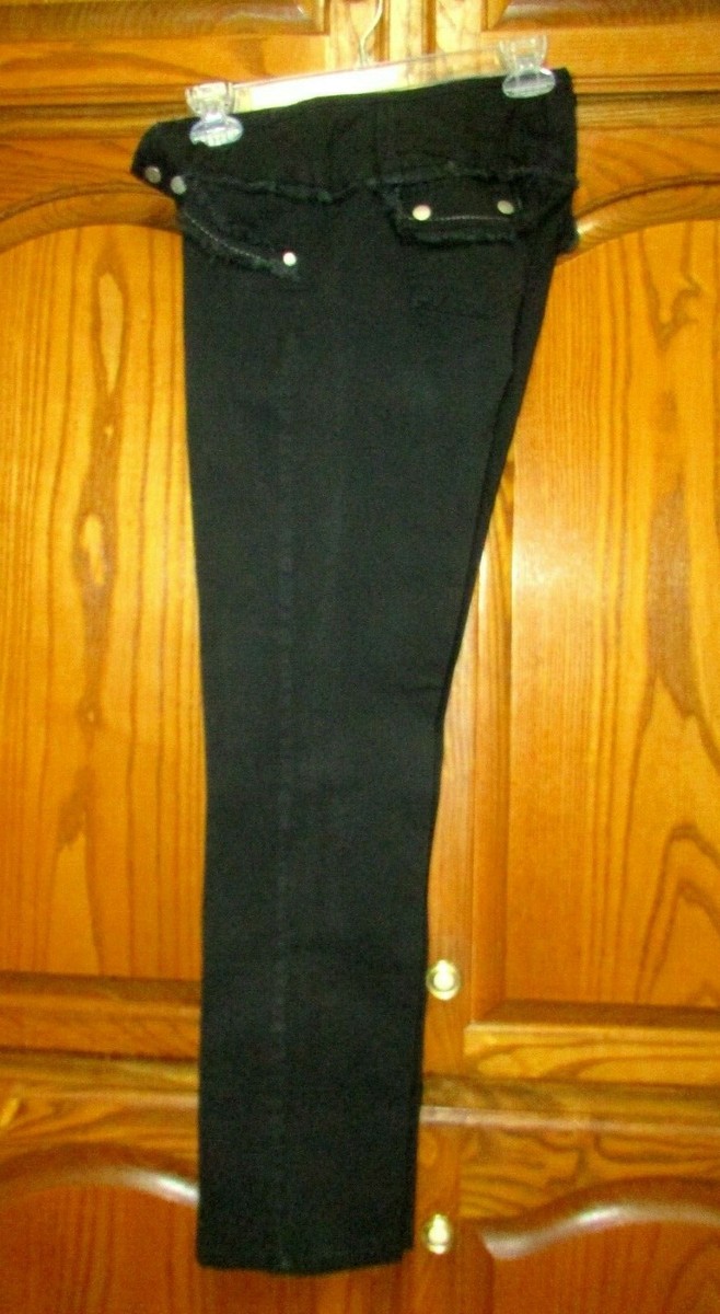 NORI SZ 7 X 31 BLACK STRAIGHT LEG JEANS W FRAYED SEAM TRIM