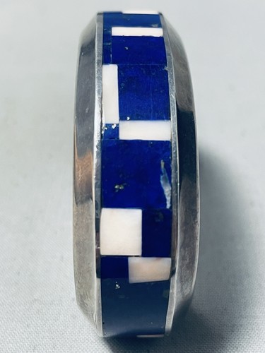 ONE OF THE BEST VINTAGE NAVAJO MIDNIGHT LAPIS STERLING SILVER BRACELET INLAY - Picture 8 of 9